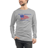 Save America Destroy Lazy - Unisex Long Sleeve Tee (White and Gray)